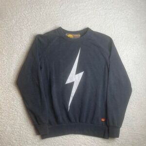 Aviator nation women's grey bolt crew neck sweatshirt light casual pullover S